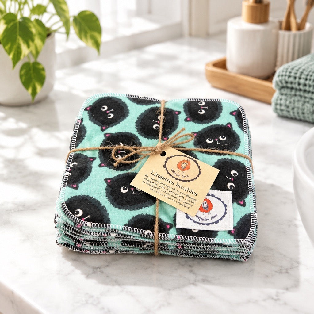 Lingettes lavables chat noir
